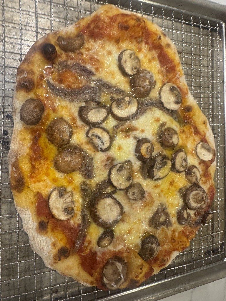 Mushroom and anchovy pizza