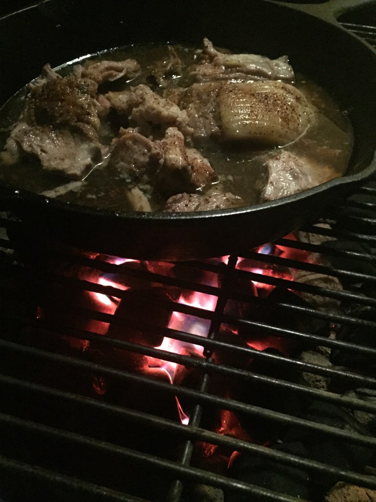 Skillet over charcoal