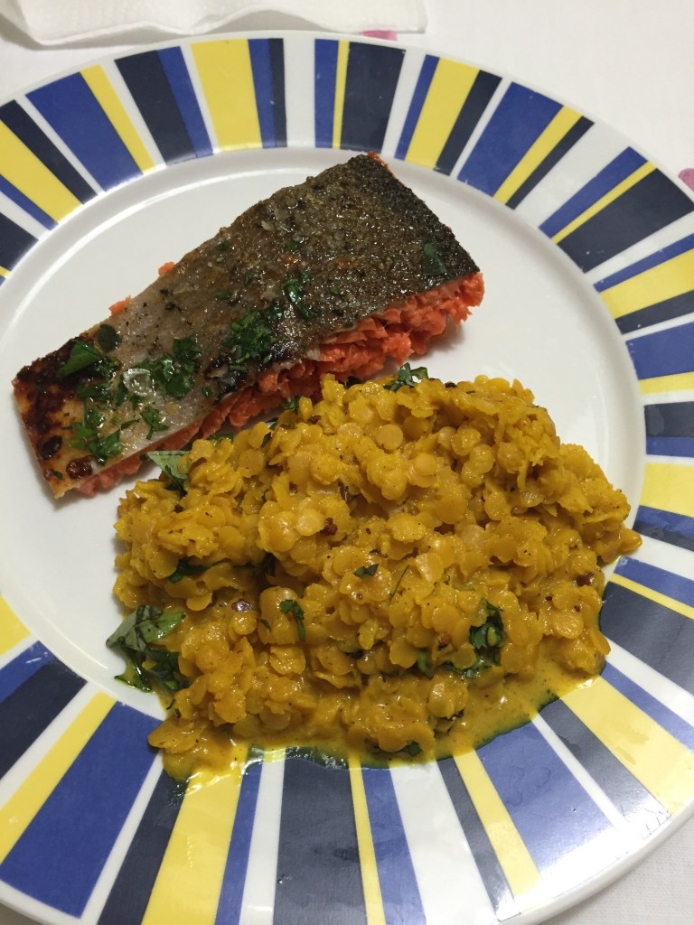 Salmon with red lentils