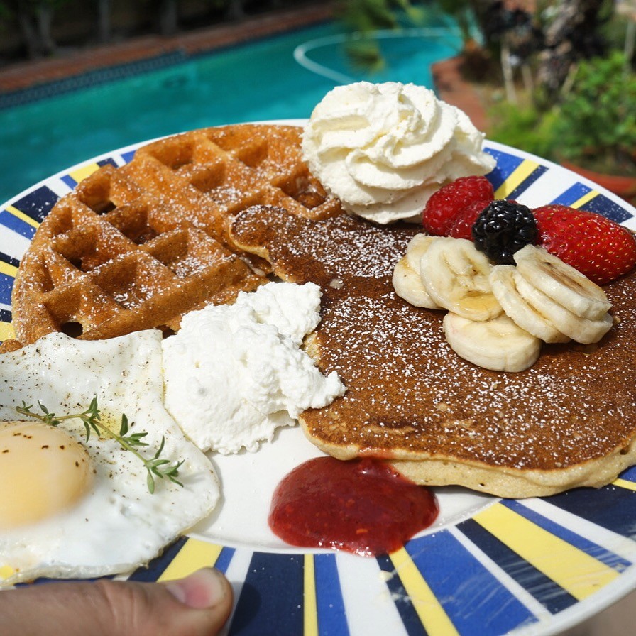 Poolside waffle and pancake brunch