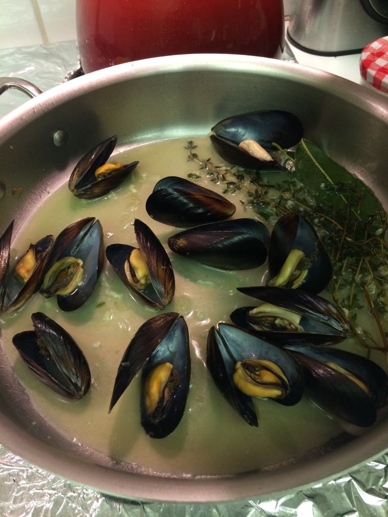 Steaming mussels with thyme