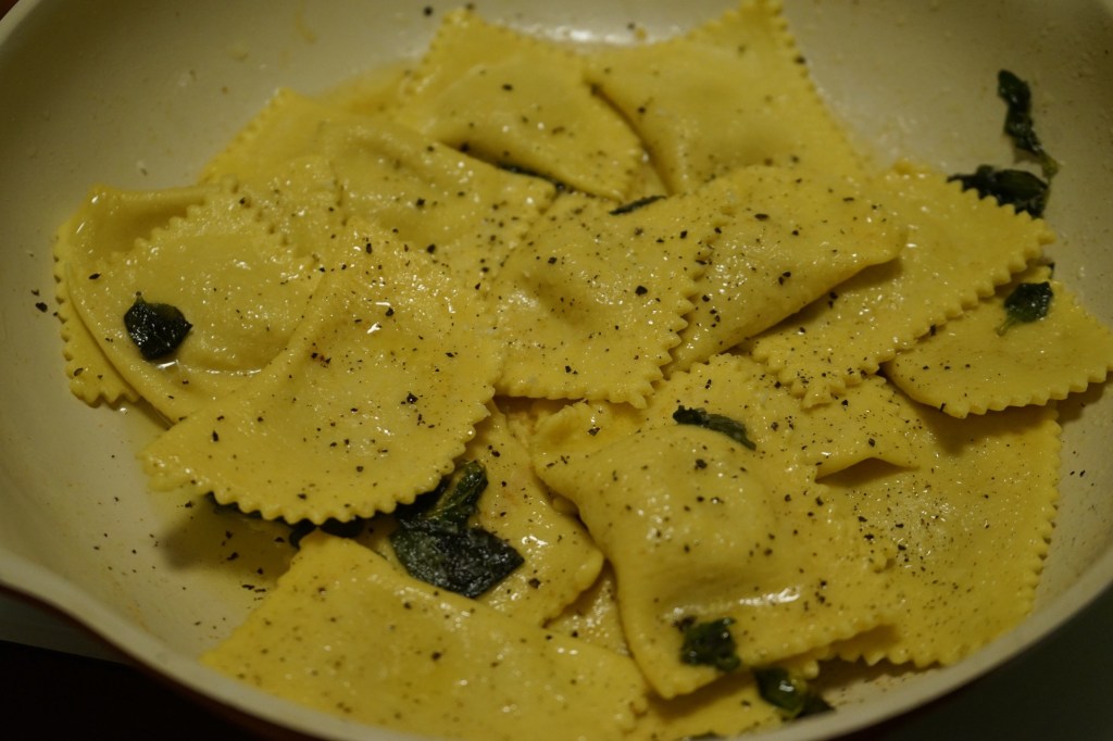 Ravioli with brown butter and sage