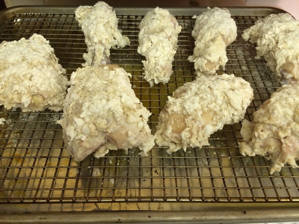 Dredged chicken for frying