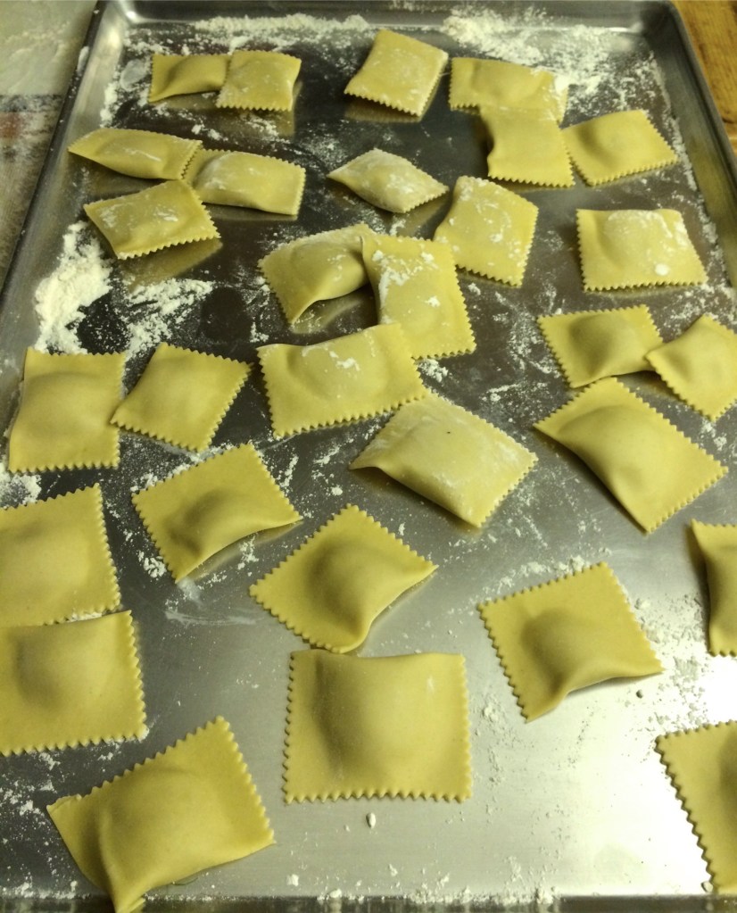 Tray of fresh ravioli