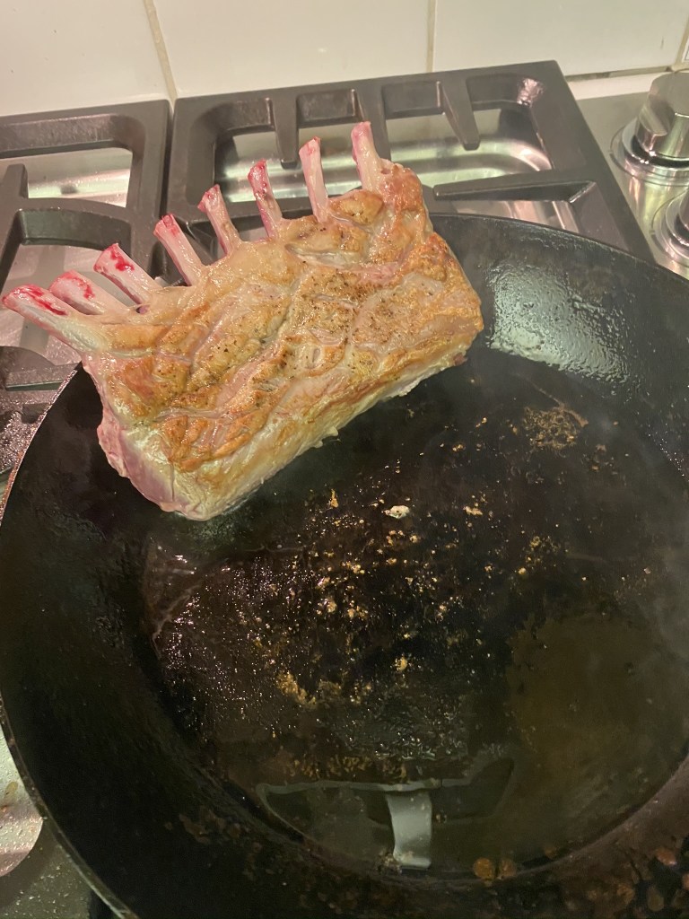 Searing rack of lamb