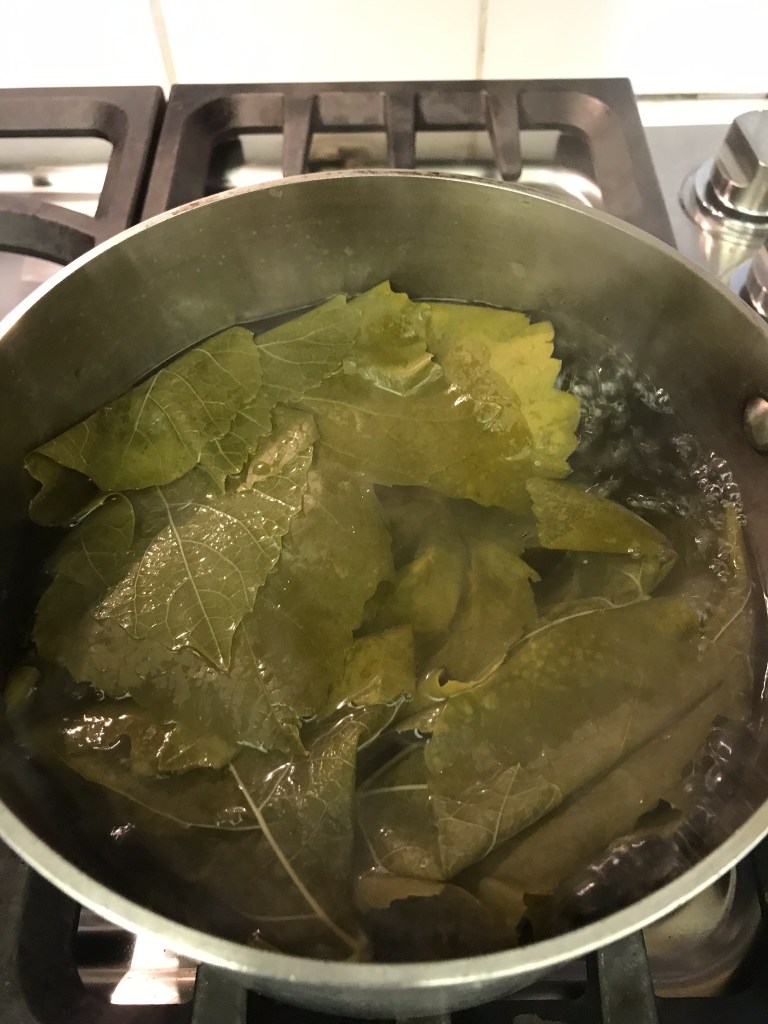 Blanching grape leaves